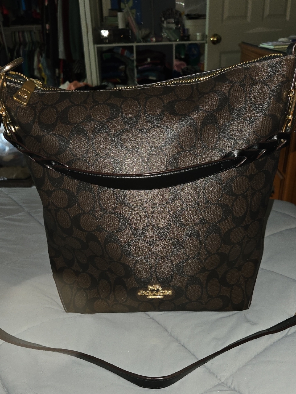 Coach Val Duffle in Signature Canvas with Brown Leather